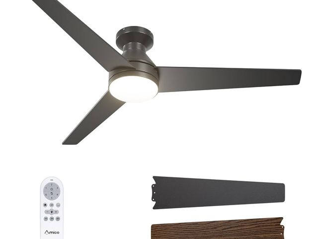 Lot 96-170880 - Amico Ceiling Fans with Lights, 52 inch Low Profile Ceiling fan with Light and Remote Control, Flush...