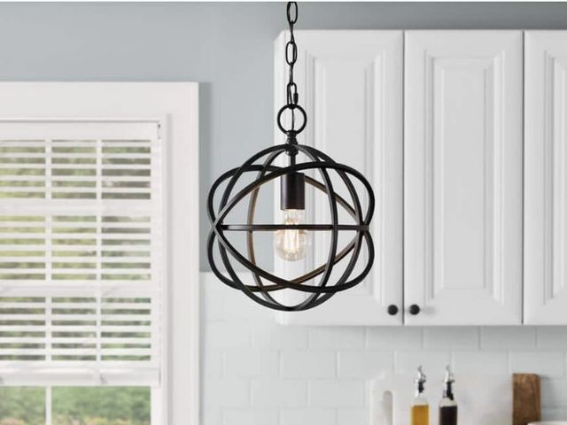 Lot 96-192965 - Home Decorators
Collection
Sarolta Sands 1-Light Black
Mini Pendant Light Fixture with Caged Orb Met...