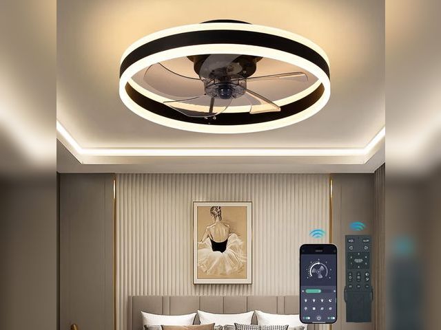 Lot 96-187078 - Ceiling Fans with Lights and Remote - Dimmable LED (3000-6000K), 20in Modern Flush Mount Bladeless F...
