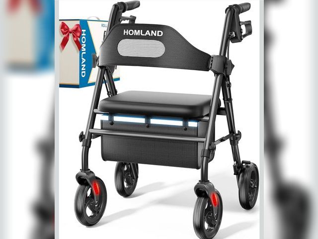 Lot 96-172873 - Foldable Rollator Walkers with Seat for Seniors, 8'' Big Wheels, 350 lb. Weight Capacity, Adjustable...