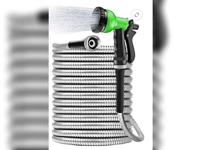 Lot 96-233030 - GVDV Garden Hose, Metal Water Hose with Multi-Function Spray Nozzle, Kink Free, Leak Proof Exact len...