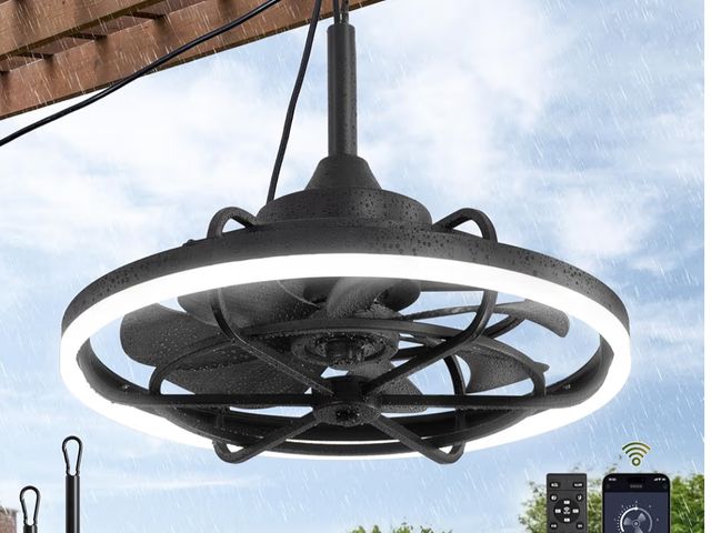 Lot 96-190684 - Fanbulous Outdoor Ceiling Fans with Light for Patios, 20" Weatherproof Plug in Ceiling Fan, Gazebo F...