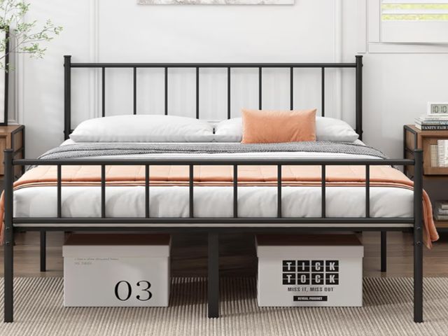 Lot 96-180593 - Queen Bed Frame, Classic Metal Platform Bed Frame, Queen Size, with Steel Slat Support
Mattress Foun...