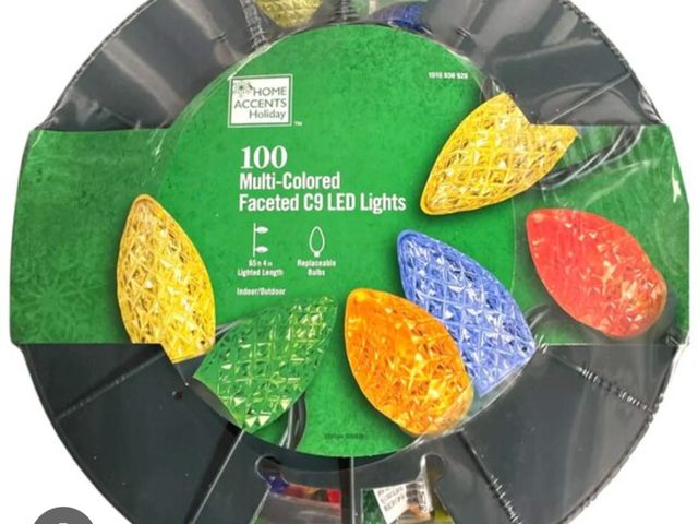 Lot 96-191927 - Home Accents Holiday 100-Count Multi-Colored Faceted C9 LED Lights New