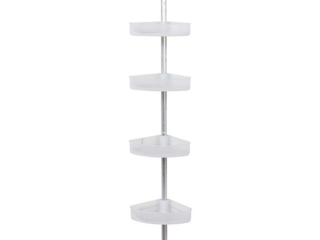 Lot 96-211105 - Zenna Home Tension Pole Rust Resistant Corner Shower Caddy in
Satin Chrome Unused