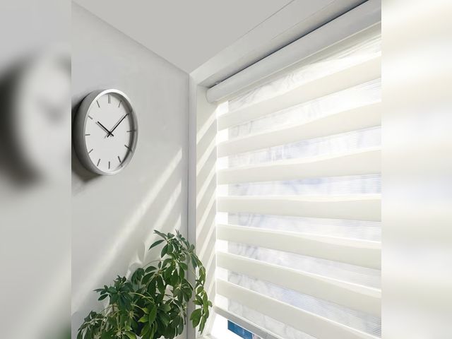 Lot 96-211823 - ShadesU Cordless Zebra Blinds – Light Filtering Dual-Layer Window Shades for Privacy (White Color) (...
