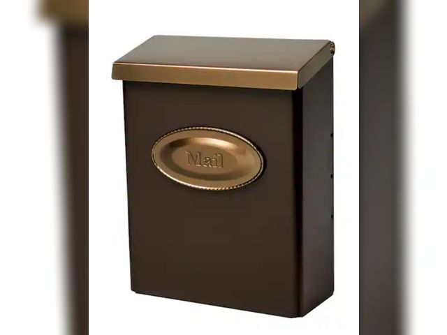 Lot 96-191748 - Architectural Mailboxes
Designer Venetian Bronze with Brushed Brass, Medium, Steel, Locking, Wall Mo...