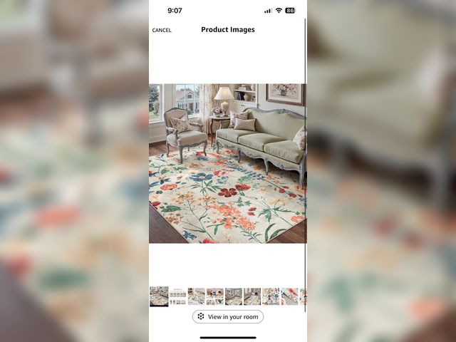 Lot 96-165878 - Beige Area Rug Floral Washable Living Room Kitchen Boho Carpet Non Slip Low Pile Indoor Accent Light...