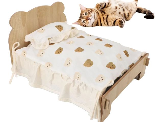 Lot 96-176004 - Wooden Pet Bed, Wood Frame Sleeping Habitat with Mattress, Universal Sofa Pet Bed for Cat Dog Rabbit...