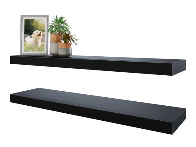 Lot 96-179114 - BAMEOS Floating Shelves, 35 Wx7 D Black Wall Mounted Wooden Shelves with Invisible Brackets Set of 2...