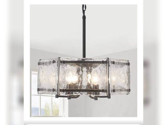 Lot 96-190208 - 6-Light Black Glass Chandelier, 18.7" Modern Textured Glass Drum Chandelier for Dining Room, Farmhou...