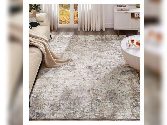 Lot 96-170881 - 8x10 Area Rug Living Room Rugs - Washable Neutral Modern Abstract Soft Thin Large Rug Indoor Floor N...