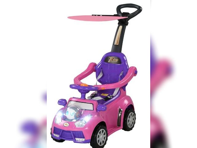 Lot 96-160498 - Qaba 3 in 1 Push Car Sliding Car with Removable Handle, Music, Horn, Canopy, Safety Guardrail, Pink ...