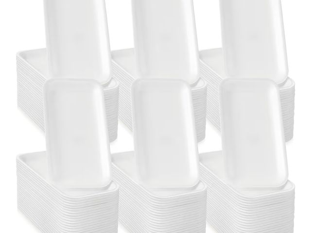 Lot 96-175698 - 500 Pack Foam Meat Trays White Foam Crafts Trays Bulk Disposable Food Plates Rectangle Painting Dish...