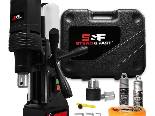 Lot 96-163379 - S&amp;F STEAD &amp; FAST Mag Drill Press Kit, 1100W Portable Magnetic Drill, 700 rpm No Load Speed, ...