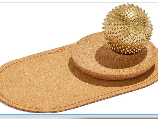 Lot 96-181485 - ShaktiMat Wonderball Acupressure Massage Ball, Cast in Brass with Natural Cork Rolling Mat &amp; Sta...