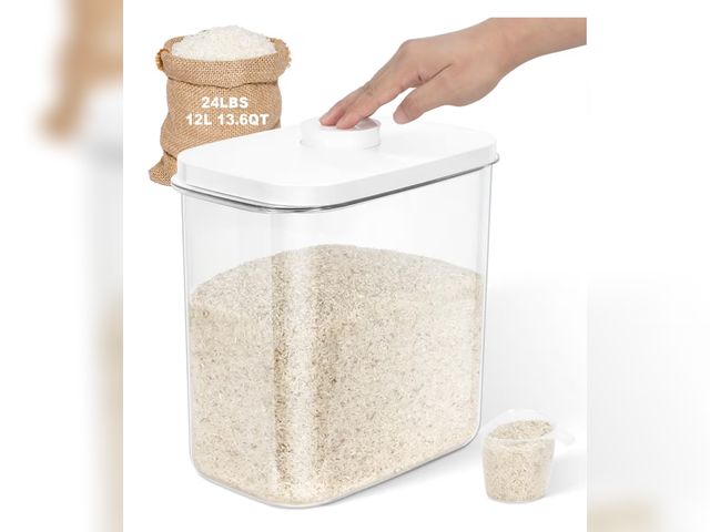 Lot 96-181615 - Rice &amp; Flour Storage Container, Cereal Containers Storage, Clear Plastic, White, 13Qt-1Pack, 13Q...