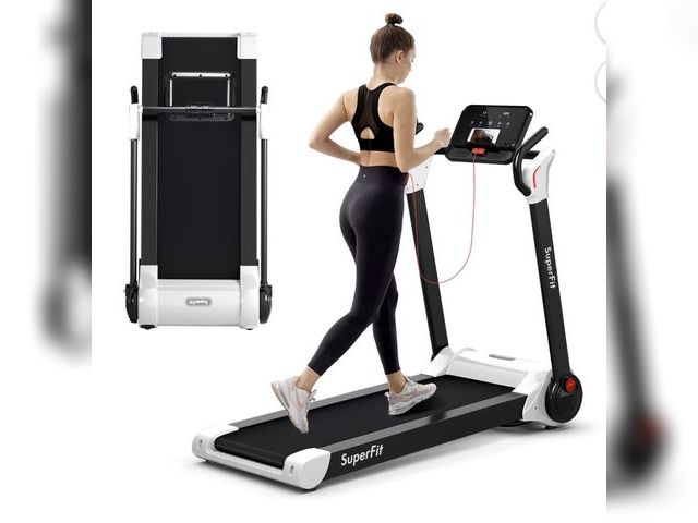 Lot 96-198332 - Costway Folding 2.25HP Electric Treadmill Running Machine APP Control Bluetooth White Appears unused...