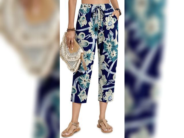 Lot 96-233080 - Fantaslook Womens Capri Pants Drawstring Casual Palazzo Trousers with Pockets Loose Floral Lounge Pa...