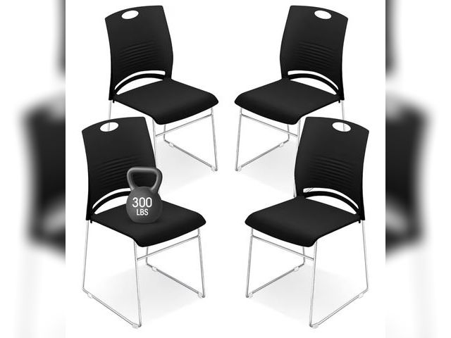 Lot 96-195213 - Suzile 4 Pack Stackable Waiting Room Chairs Stacking Church Guest Plastic Chairs with Sled Base for ...