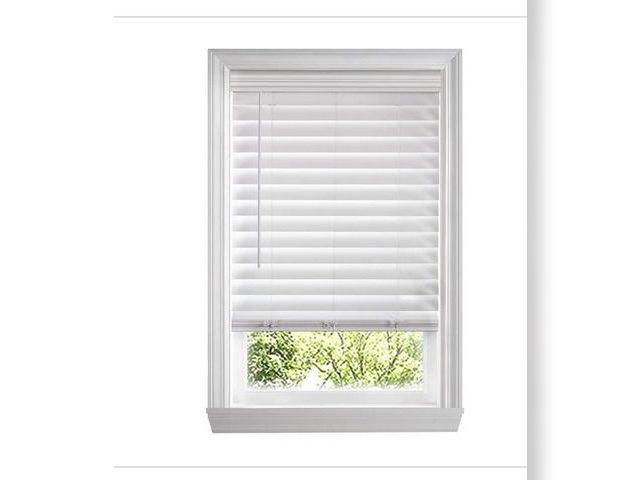Lot 96-227729 - Home Decorators Collection
White Cordless Premium
Faux Wood blinds with 2.5 in.
Slats - 39 in. W x 4...