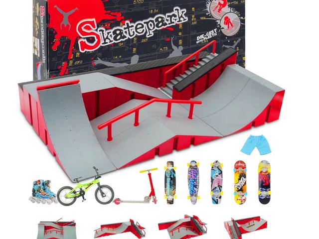 Lot 96-181625 - Finger Skateboard Park Kits (9 in 1),Finger Skateboard Ramp Set with 5 Fingerboards, Finger Scooter,...