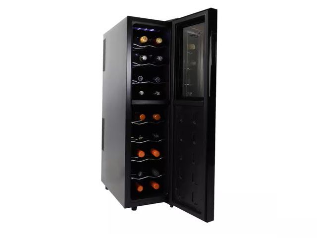 Lot 96-163160 - Koolatron
18 Bottle Slim Dual Zone Wine Cooler, Black, 1.9 cu. ft. (53L) Freestanding Wine Fridge

N...