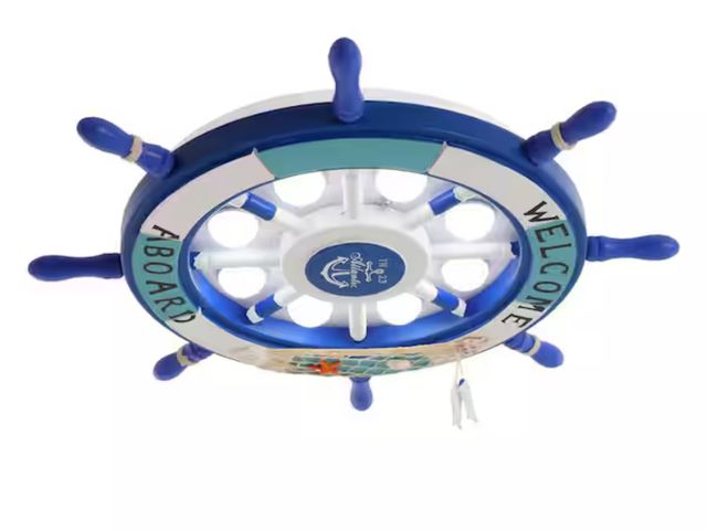 Lot 96-162232 - OUKANING
24.4 in. 8-Light Blue and White Modern Ship Rudder Shape Flush Mount Ceiling Light for Kids...