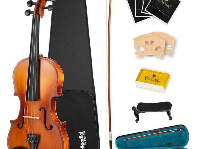 Lot 96-171747 - Mendini by Cecilio Violin 4/4 Full Size Kit For Beginners - Hand Carved Acoustic Violins Set - Fiddl...