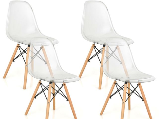 Lot 96-197423 - CONCETTA Set of 4 Dining Chairs with Padded Seats &amp; Wooden Legs for Kitchen or Living Room, Whit...