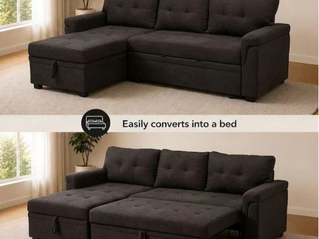 Lot 96-232497 - HOMESTOCK 84.64 in. Espresso Tufted Velvet Twin Size 3-Seat Sleeper Sofa Bed with Storage New MSRP $...