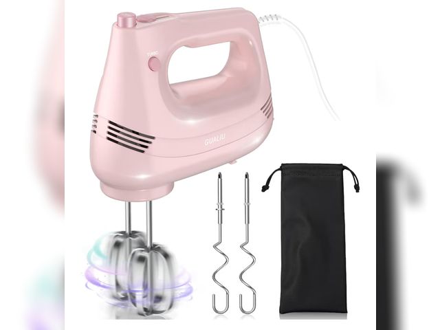 Lot 96-190822 - Electric Hand Mixer with Stainless Steel Whisk, Dough Hook Attachment and Storage Bag, Handheld Mixe...