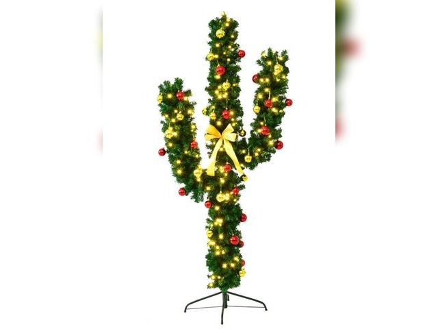 Lot 96-192252 - Costway 6Ft Pre-Lit Cactus Christmas Tree LED Lights Ball New