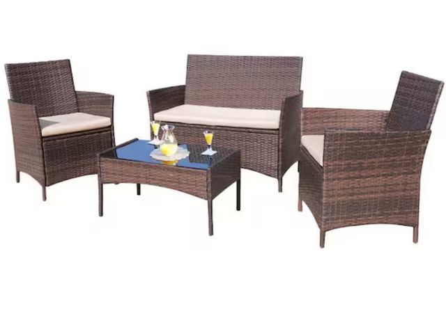 Lot 96-220040 - Tozey
Brown 4-Pieces Wicker Outdoor Patio Furniture Sets Rattan Chair Wicker Set with Beige Cushion
...