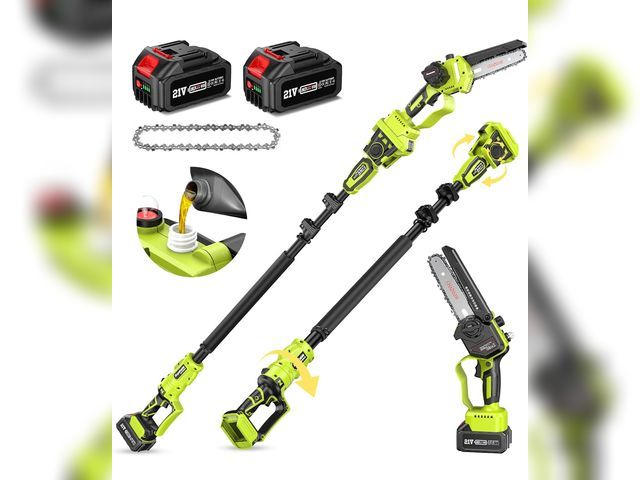 Lot 96-187475 - 2-IN-1 Cordless Pole Saw &amp; Mini Chainsaw，Battery Powered 6" Electric Telescoping Pole chainsaw 1...