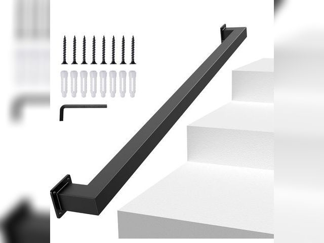 Lot 96-170544 - 2FT Square Tube Handrail for Indoor Stair,Matte Black Industrial Metal Stair Rail,500LBS Load Capcit...