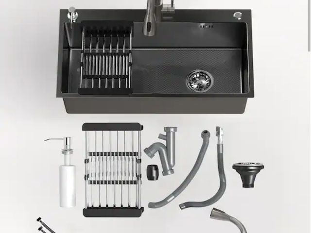 Lot 96-183634 - QATSPACE DESIGNS INC
32 in. Drop-In/Undermount Single Bowl 16 Gauge Black Stainless Steel Kitchen Si...