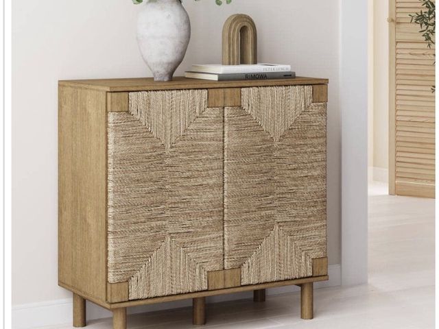 Lot 96-211739 - Nathan James Beacon Light Brown Natural Seagrass Doors Accent
Cabinet with Adjustable Shelf for Hall...