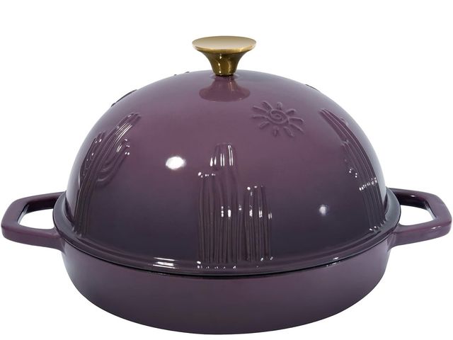 Lot 96-230488 - Flavehc Bread Oven Cast Iron Bread Dutch Oven with Cloche Lid for Bread Baking Magenta Enameled Cast...