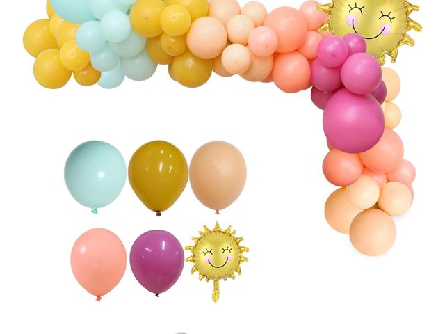 Lot 96-171017 - Balloon Garland Arch Kit,108 pcs Macaroon Blue Pink Balloon with Sun Foil Balloons Combination for B...