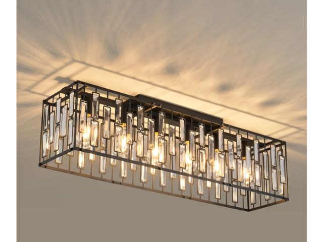 Lot 96-210577 - Garwarm 38.7 inch Modern Ceiling Light,6-Light Crystal Chandelier Black Rectangle Chandeliers, Dinin...