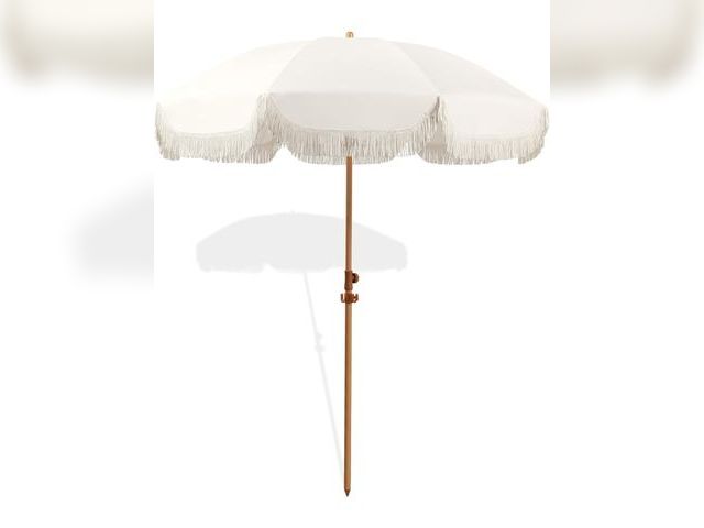 Lot 96-179933 - 6.5ft Patio Umbrella with Fringe, Beach Umbrella, Fringe Umbrella Outdoor Patio with Hanging Hook, T...
