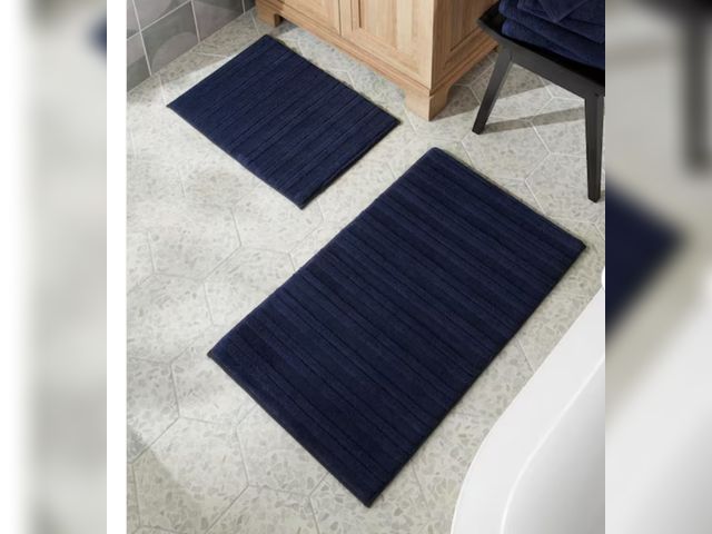Lot 96-179376 - StyleWell 
Memory Foam Blue Striped Midnight 2-Piece Bath Rug Set New