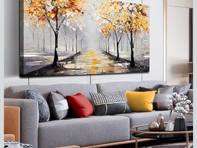 Lot 96-176078 - Tree Wall Art for Living Room, Ginkgo Canvas Print Painting for Bedroom, Gold and Black Picture Artw...
