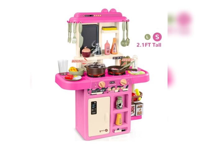 Lot 96-191420 - Wisairt Play Kitchen Set for Kids, 2.1FT Toy Play Kitchen w/ Realistic Lights Sounds Simulation Spra...