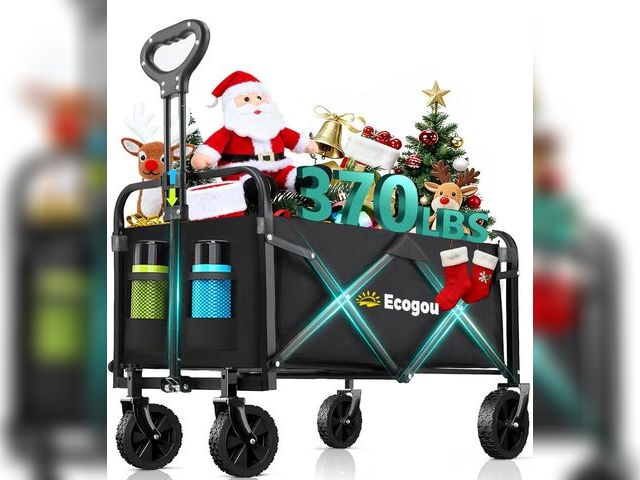 Lot 96-200736 - Collapsible Wagon with Wheels, 370lbs Weight Capacity Foldable Beach Wagon with Flexible Handle Port...