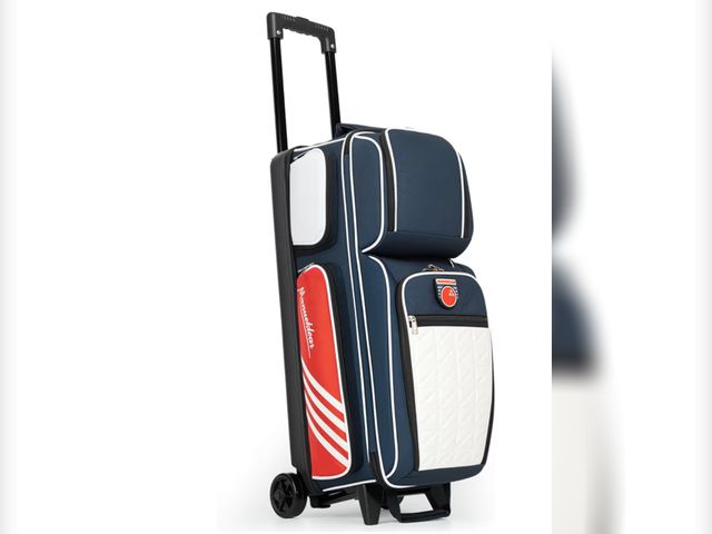 Lot 96-180575 - MANUEKLEAR 3 Ball Bowling Bags with Wheels, Bowling Ball Bag 3 Ball Roller with Accessory Pockets an...