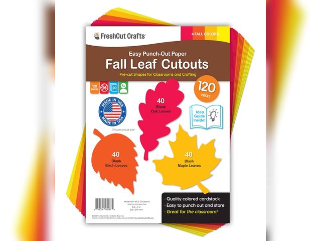 Lot 96-181617 - 120 Pieces Fall Leaf Paper Cutouts with IDEA Guide, 2-Sided US Made Card Stock Punch Out Maple, Oak,...
