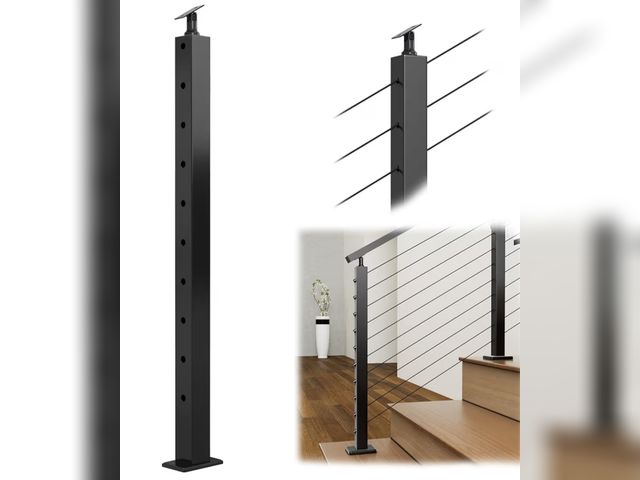 Lot 96-190488 - Muzata Black Stair Cable Railing Post 36 Inch for 25-35 Degrees Stair 36"x2"x2" Surface Mount T304 S...