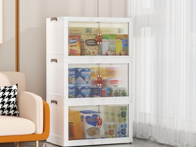 Lot 96-178079 - Set Of 5 3 Tier Storage Bins with Lids, Collapsible Plastic Storage Bins, Folding Storage Boxes with...